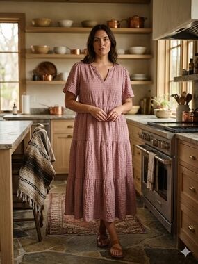 Bloomchic Women's V-neckline  Blush Pink  Maxi Dress With Pockets Size 14-16